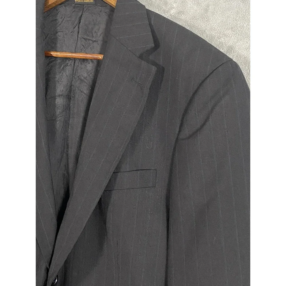Towncraft Pinstripe‎ Blazer Jacket Mens 44L Charcoal Wool Blend 2 Button Career